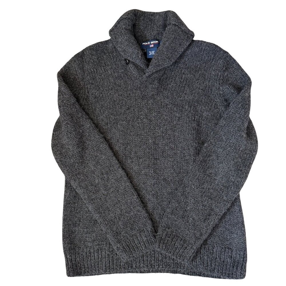 VTG Polo Sport Ralph Lauren Shawl Collar Sweater Mens Sz L Alpaca Wool Cabincore